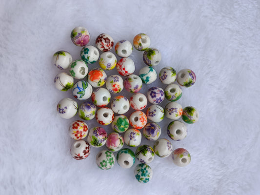 S10131  DIY 10mm ceramic beads printed beads wholesale  by weight